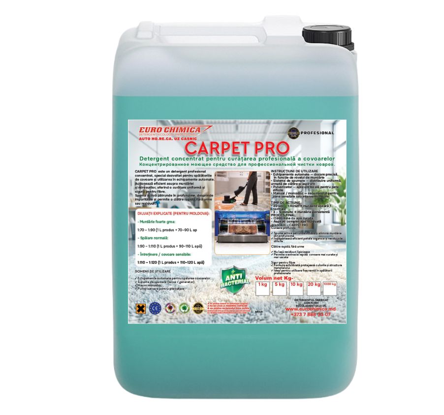 Detergent profesional pentru covoare CARPET PRO  ideal pentru spălătorii covoare. Curățare eficientă și consum redus.